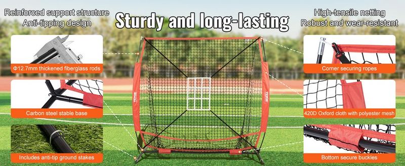 VEVOR 5x5 Ft Baseball Softball Practice Net, Portable Baseball Training Net For Hitting Batting Catching Pitching, Backstop Baseball Equipment With Bow Frame, Carry Bag, Strike Zone, Ball, Batting Tee_voghion.com