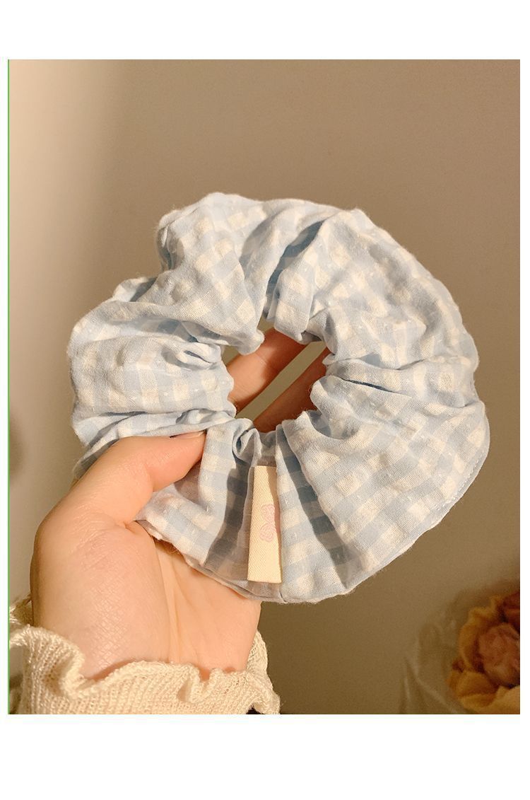 Sciarpa quadrata in pizzo con fiocco a scacchi blu a bolle di sale marino, fascia per intestino crasso, fascia oversize da donna in stile coreano_voghion.com