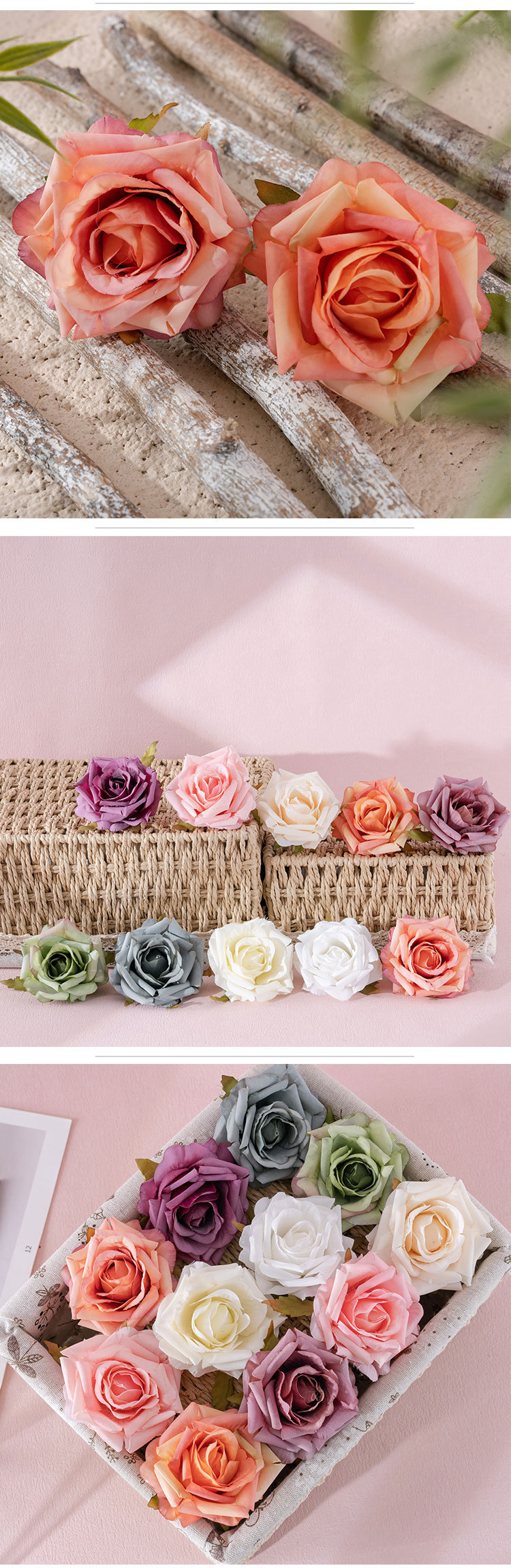 Fiore artificiale stile INS curling rosa testa di fiore scatola di fiori decorazione della casa matrimonio transfrontaliero fiore artificiale all'ingrosso MW07301_voghion.com