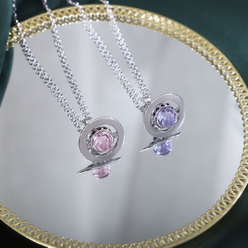 New Arrival Empress Saturn Crystal Ball Necklace Colorful Rhinestone O Premium Sweater Chain_voghion.com
