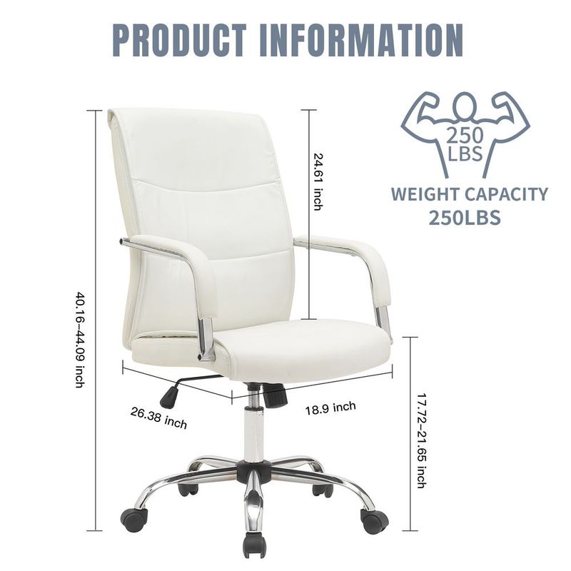 Contemporar Mid Back High Back Leather Swivel Ergonomic Executive Office Chair In White_voghion.com
