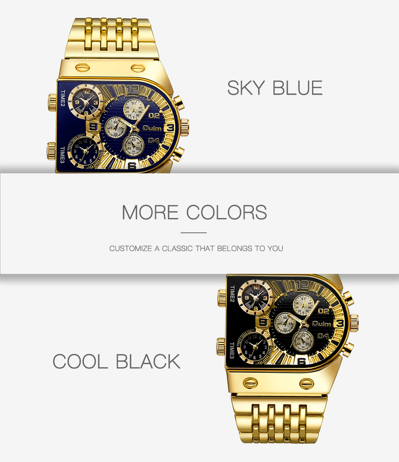 Men's Watches Multi-time Large Dial Luminous Men's Watch Steel Belt Leisure Quartz Watch Gold_voghion.com