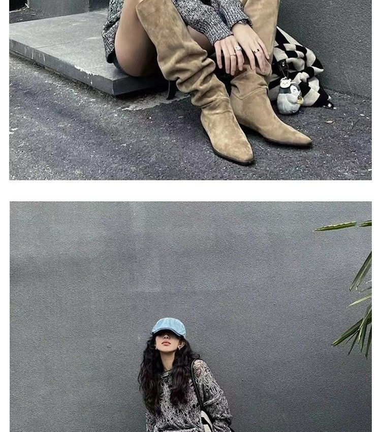 2025 Women's Knight Chunky Heel New Western Thigh High Thin Pipe Pleated Casual Boots Style Wear Comfortable Lightweight Personalized_voghion.com