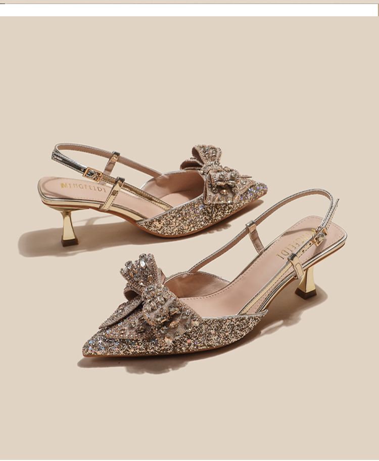 Scarpe con tacco alto, punta chiusa, sexy, con fiocco in strass francese, da donna, alla moda, squisite._voghion.com