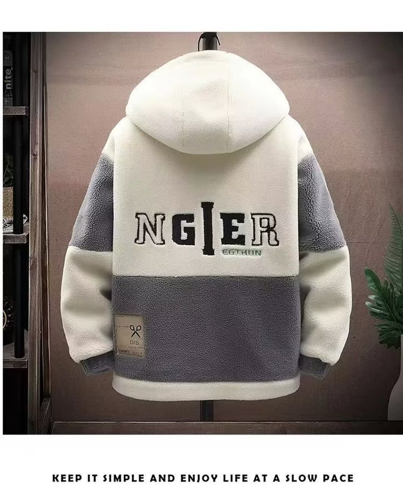 Herbst- und Wintermantel für Herren aus Sherpa-Kapuze, lose, trendige Marke, körniger Veet-Baumwollmantel, verdickt, kontrastierende Farbe, einfach_voghion.com