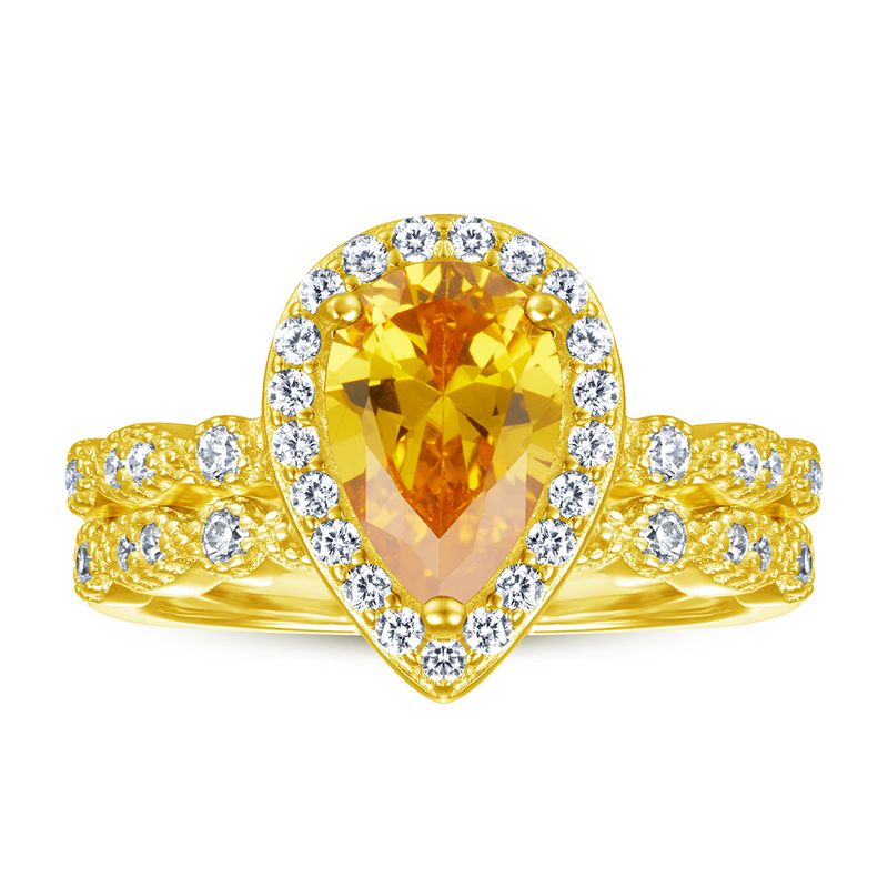 S925 Sterling Silver Ring Set – Teardrop Gemstone Light Luxury Jewelry For Women_voghion.com