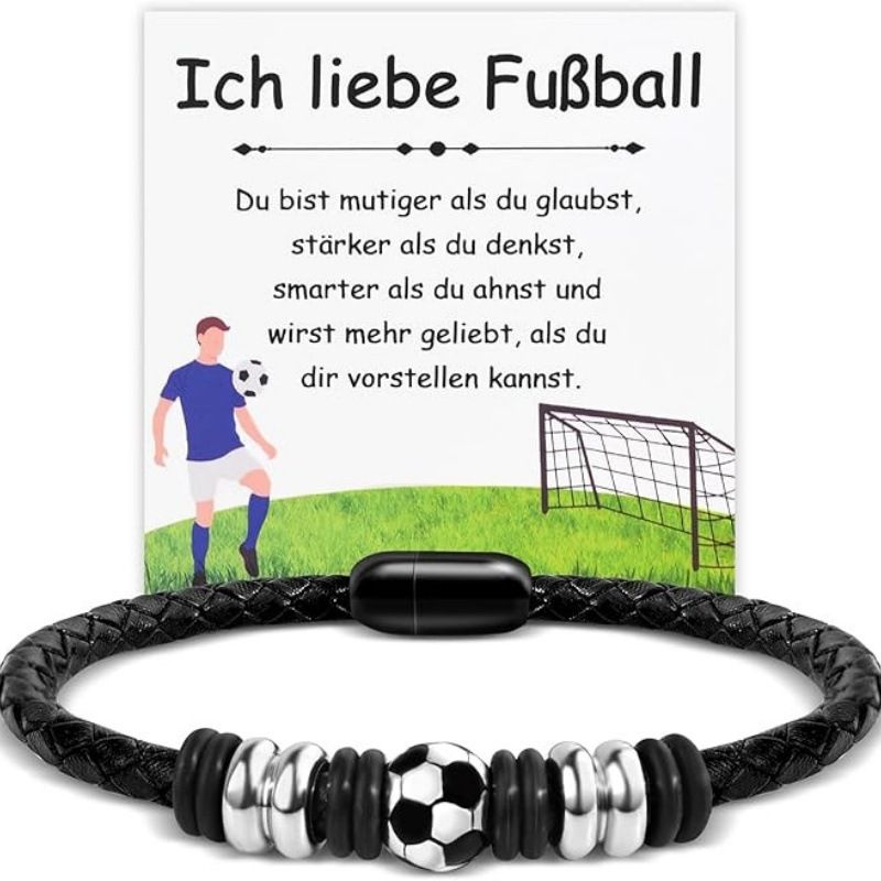 Men's Football Bracelet - Stainless Steel Pendant & Snap-On Leather Wristband (Holiday Gift)_voghion.com