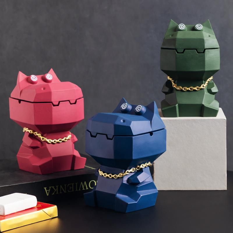 Cenicero de hipopótamo con tapa, diseño de personalidad creativa de alta gama, estilo moderno, adorno de dibujos animados para el hogar, la sala de estar y la oficina._voghion.com