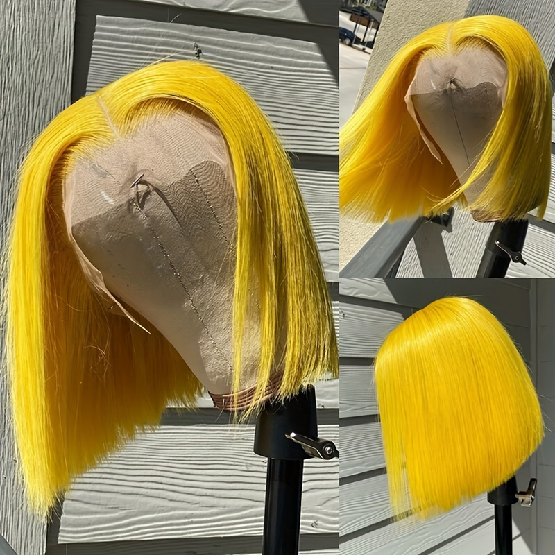 Peluca de cabello humano 180% 13x4, peluca corta recta con corte Bob, densidad del 180%, peluca de cabello humano frontal de encaje 13x4, línea de cabello Natural con pelo de bebé_voghion.com