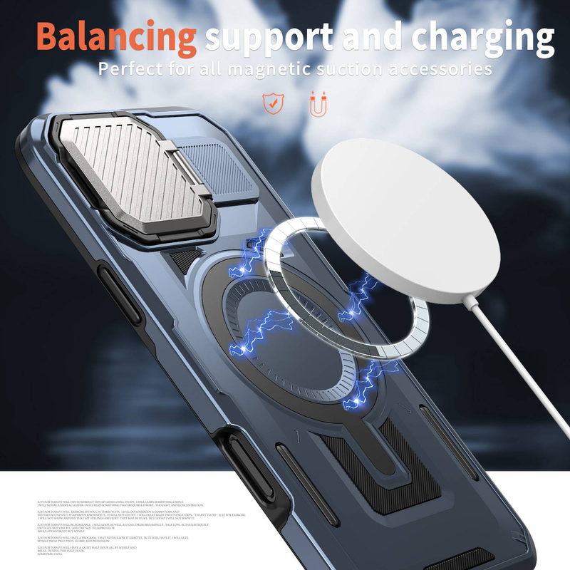 Magnetic Shockproof Case For IPhone 16 Pro Max With Built-in Lens Cover & Stand - Compatible With IPhone 16 Protective Cover With Secure Grip_voghion.com