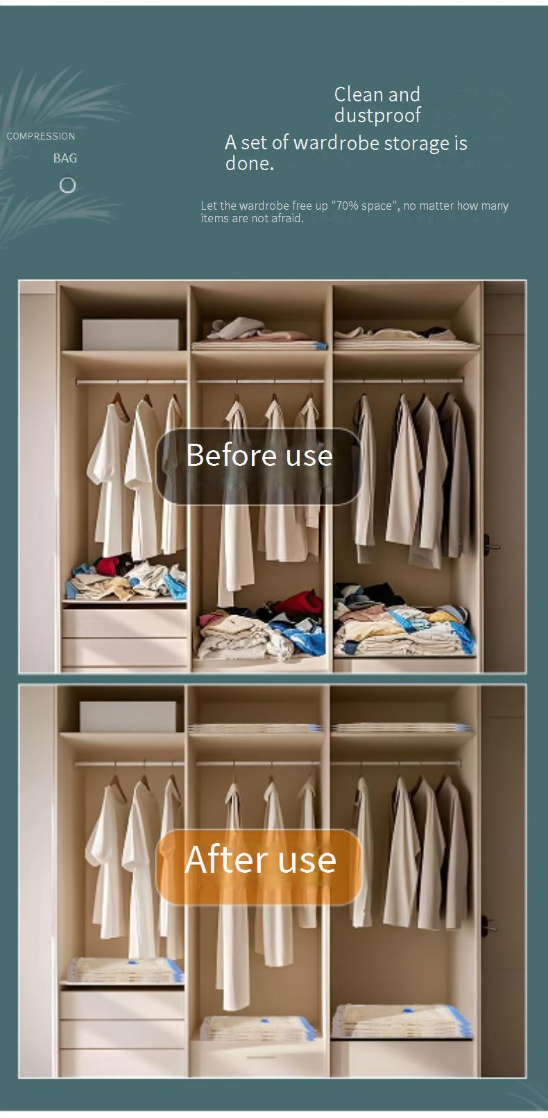 Sacchetti sottovuoto extra spessi per vestiti e biancheria da letto, grandi sacchetti di compressione salvaspazio con pompa manuale, organizer trasparente multi-formato_voghion.com