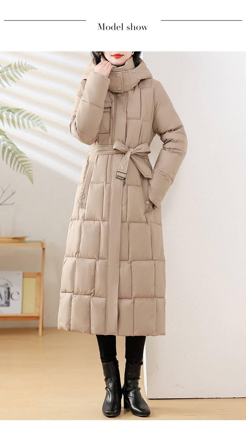 Damenbekleidung Abnehmbare Kapuze Damen Wintermantel - Mittellange Steppjacke mit Kunstpelzbesatz, Slim Fit & Taillengürtel, Übergröße erhältlich_voghion.com