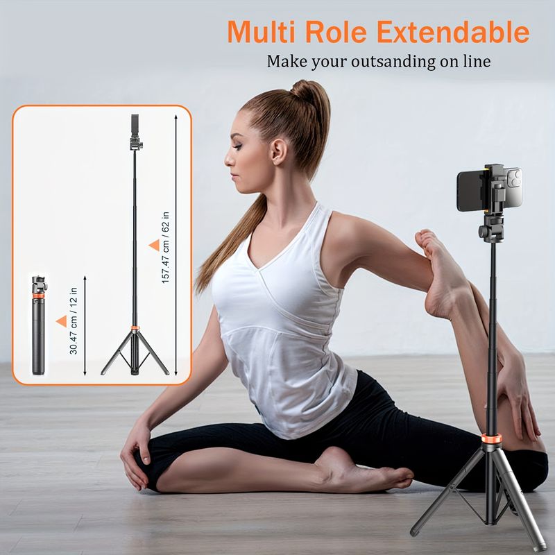 62 Inch Mobile Phone Tripod, Suitable For IPhone/Android And Selfie Stick Tripod, With Wireless Remote Control, Extendable_voghion.com