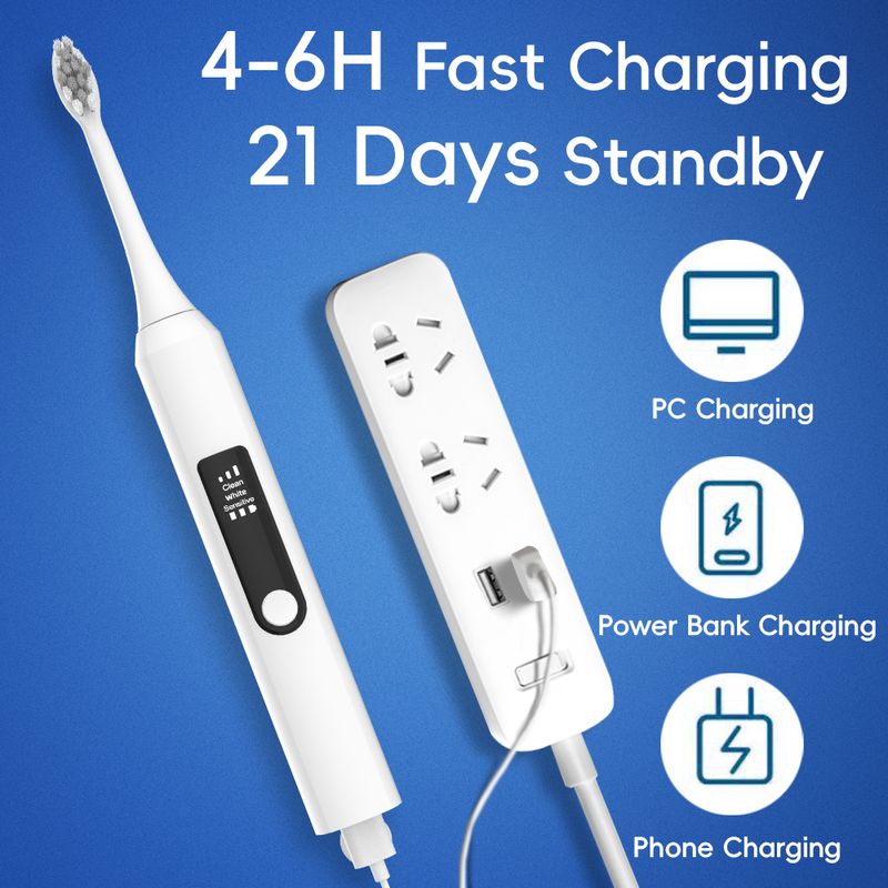 Rechargeable Electric Power Toothbrush - 2 Heads, 3 Modes & 2 Min Timer Smart Electric Toothbrushes, Compatible With Philips Sonicare Toothbrush Head_voghion.com