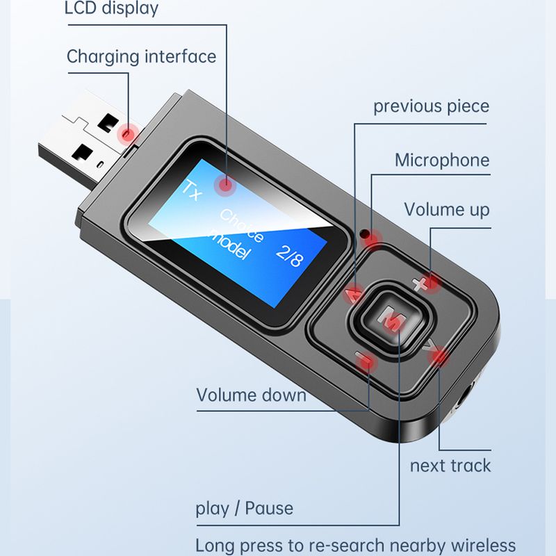 Bluetooth 5.0 Empfänger Sender Audio Adapter LCD Display 3,5mm Aux Wireless Stereo Musik Adapter Für TV PC Auto Lautsprecher_voghion.com