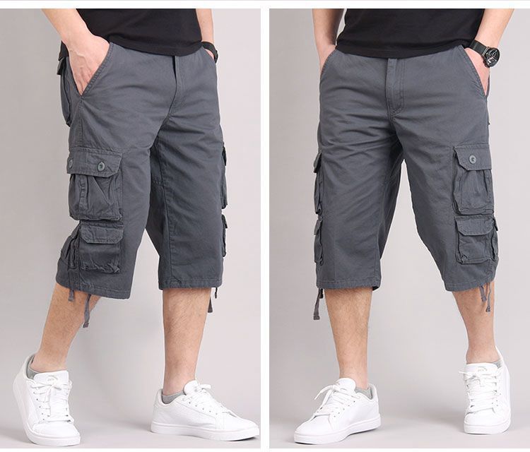 Roupas masculinas Verão masculino multi bolso casual shorts calças curtas jovens calções de trabalho puro algodão solto calças finas_voghion.com