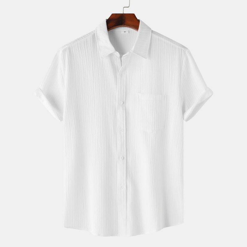 Unbeatable Quality Goods 2025 Summer New Item Men's Solid Color Lapel Short Sleeved Shirt Men_voghion.com