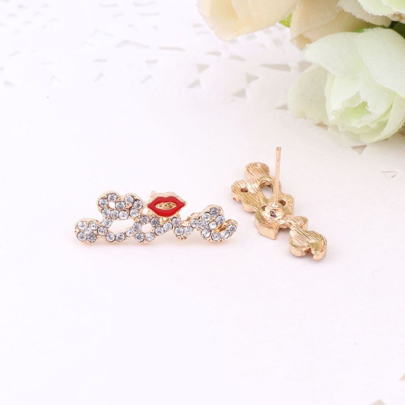 Hip Hop strass labbro collare collare collana bracciale orecchino anello con set di gioielli catena color oro_voghion.com