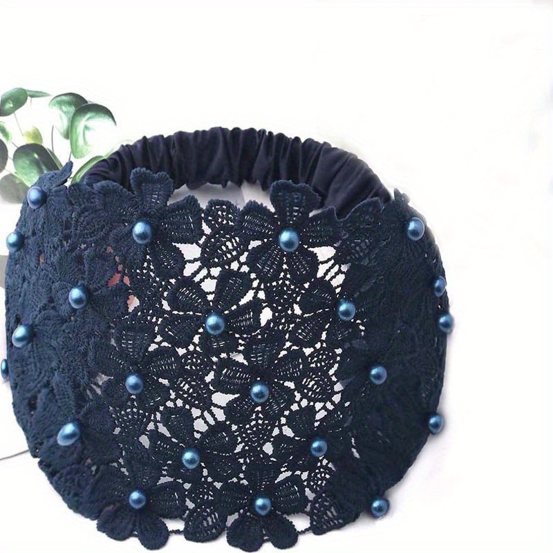 Fascia per capelli in pizzo per donna, fasce elastiche in pizzo con perle sintetiche floreali a tesa larga Accessori per capelli per donna_voghion.com
