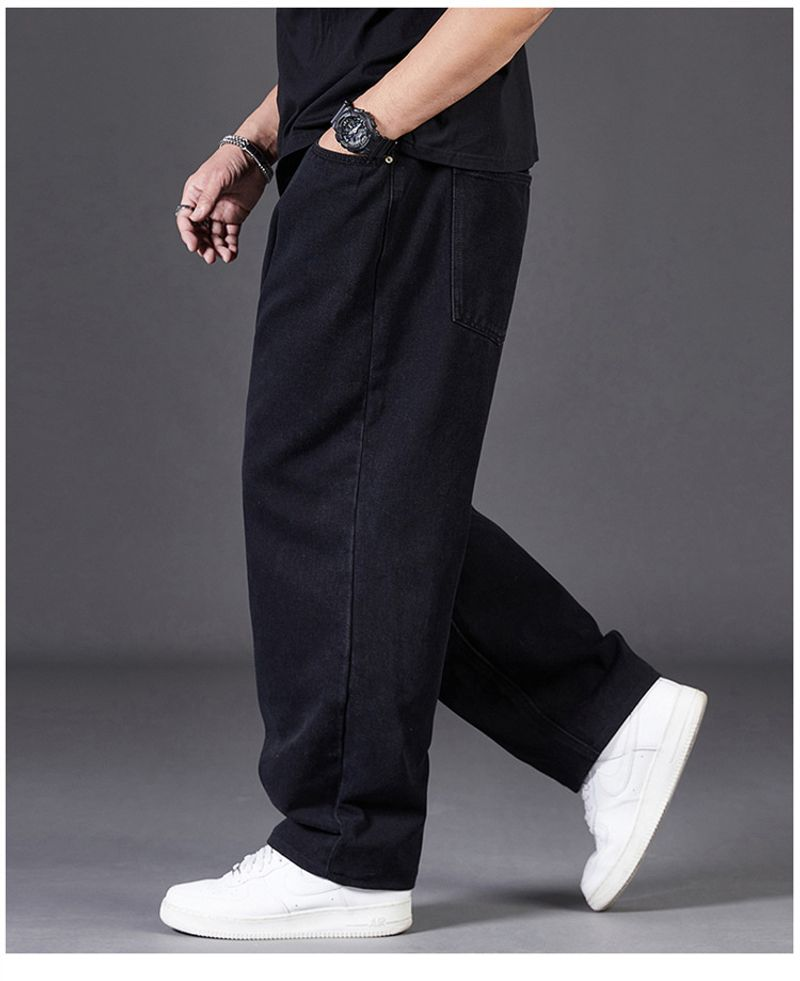 Große Jeans für Männer im Herbst, zusätzliches Fett, Übergröße für Männer mit lockerem, geradem, dickem Kerl, weiten Beinen, elastischer Taille, lang_voghion.com