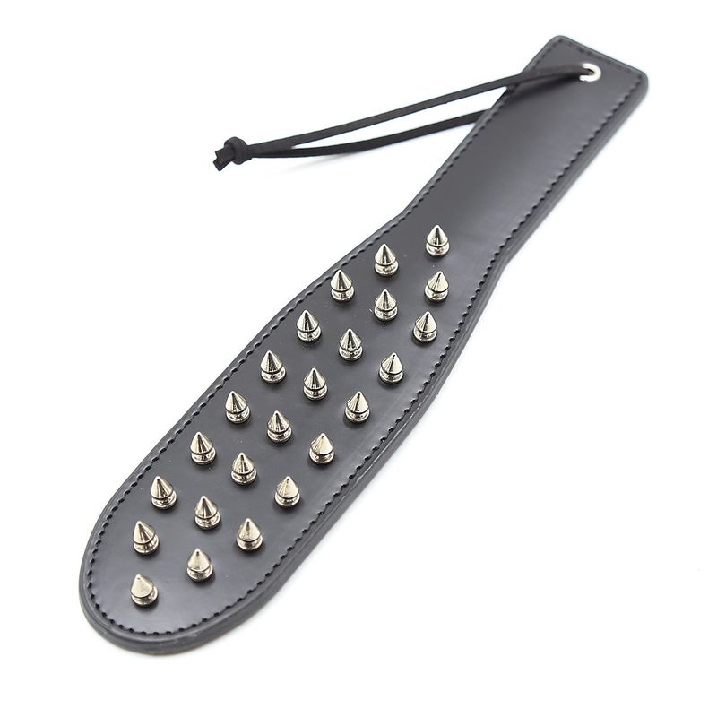 Sexy leren racket met spikes en lange steel van PU-leer voor volwassenen, racket voor koppels en vrouwen_voghion.com