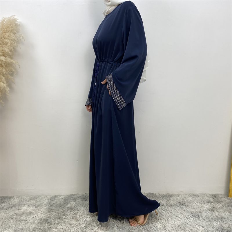 Ramadan moslim vrouw jurk vooraan rits verborgen riem Dubai abaya mouwen met zilveren rand ontwerp Marokkaanse kaftan koninklijke vrouwen rood_voghion.com