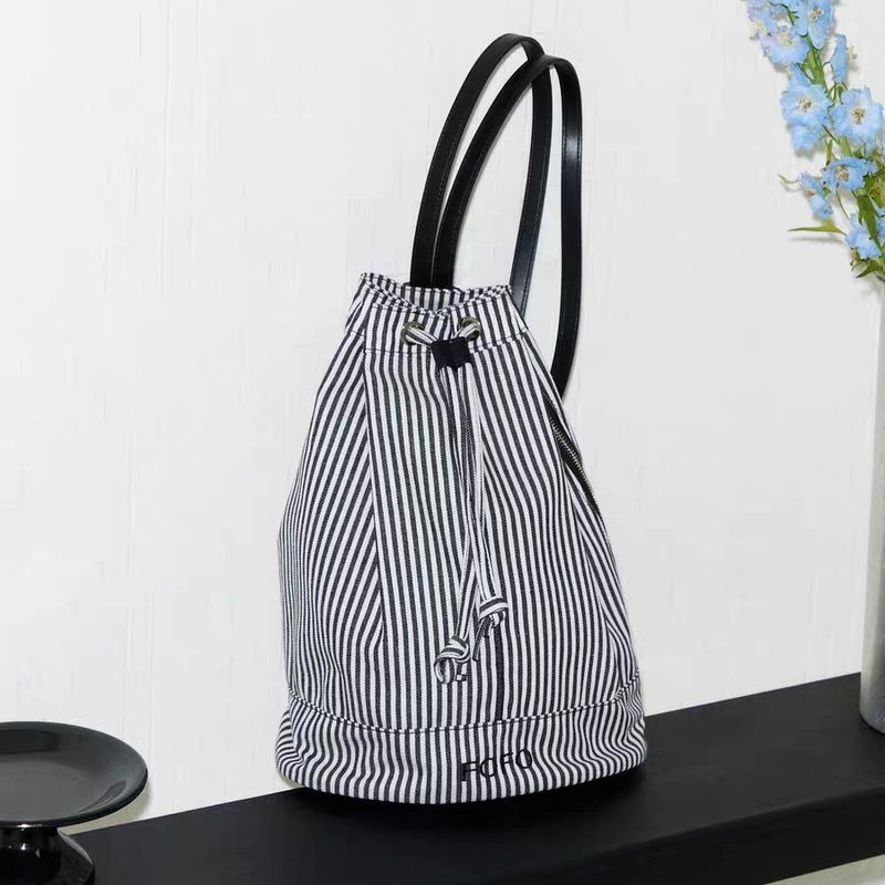 FOFO Striped Sailor For Women Korean Style Niche Desiner Double Shoulder Genuine Leather Drawstrin Crossbody Bucket_voghion.com