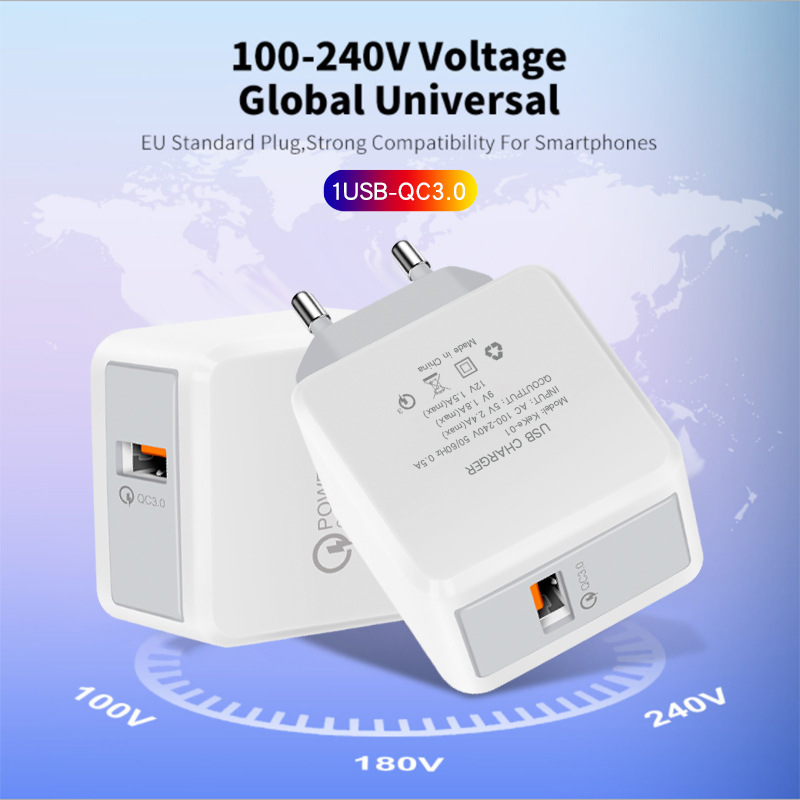 QC3.0 ātrais lādētājs 5V3A Lielbritānijas standarta mobilā tālruņa uzlādes galviņa 18W lieljaudas ceļojumu adapteris_voghion.com