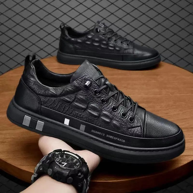 Board Small White Crocodile Patterned Leather New Autumn 2021 Men's Versatile Casual Shoes, Soft Soled Anti Slip Shoe_voghion.com