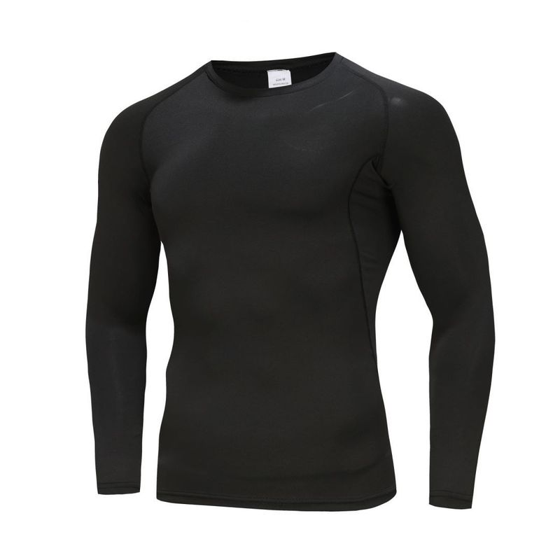 Maglia sportiva classica da uomo a maniche lunghe, nera e bianca - Maglietta da corsa traspirante e ad asciugatura rapida per allenamenti all'aperto e in palestra_voghion.com