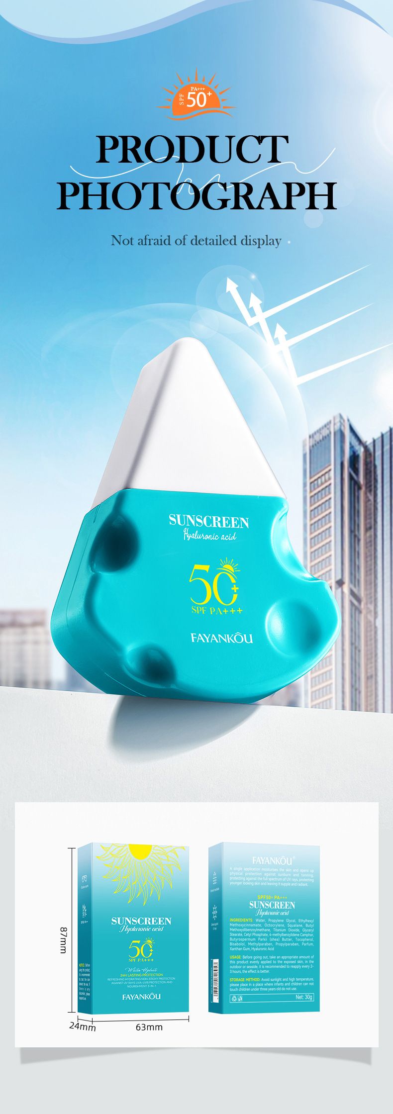 Zonnebrandcrème FAYANKOU Hyaluronzuur Heldere Hydraterende Zonnebrandcrème Isolator 30ml_voghion.com