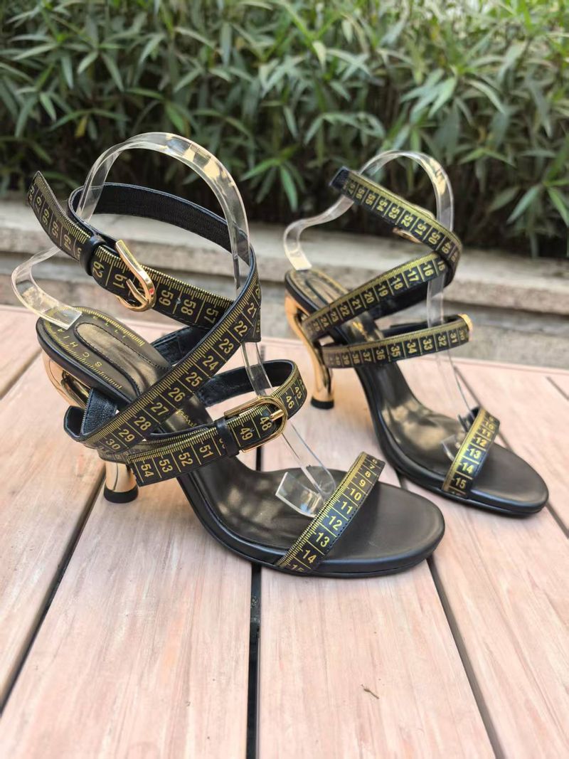Women’s Shoes High End Fashion Women's Shoes Letter Strap Sandals Small Fragrance Style High Heels Straps_voghion.com