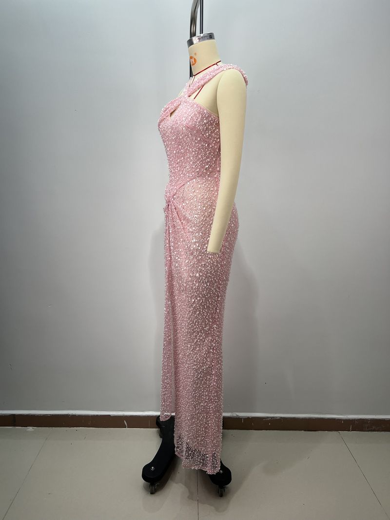 Robe sirène élégante à sequins et épaules dénudées pour femme – Robe de soirée moulante extensible avec décolleté perlé pour fêtes, rendez-vous et occasions spéciales_voghion.com