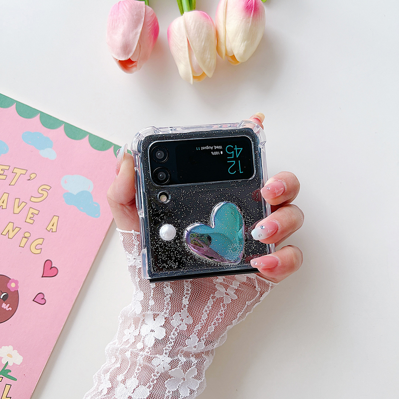 Samsung Flip 3 4 5 3D Laser Love Heart Phone Case For Galaxy Z Flip3 ZFlip4 5G Soft Shockproof Back Cover_voghion.com