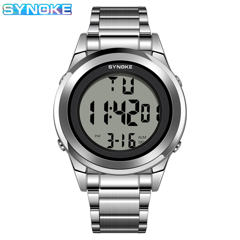 SYNOKE Neue Sportuhr für Herren mit Stahlband, wasserdicht, multifunktional, großer Bildschirm, leuchtend, trendiges Design_voghion.com