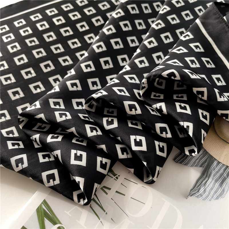 Bufanda con letra G de seda de imitación fina para primavera/verano, pañuelo cuadrado versátil, pañuelo para lazo para mujer de negocios, bufanda Simple de lujo_voghion.com