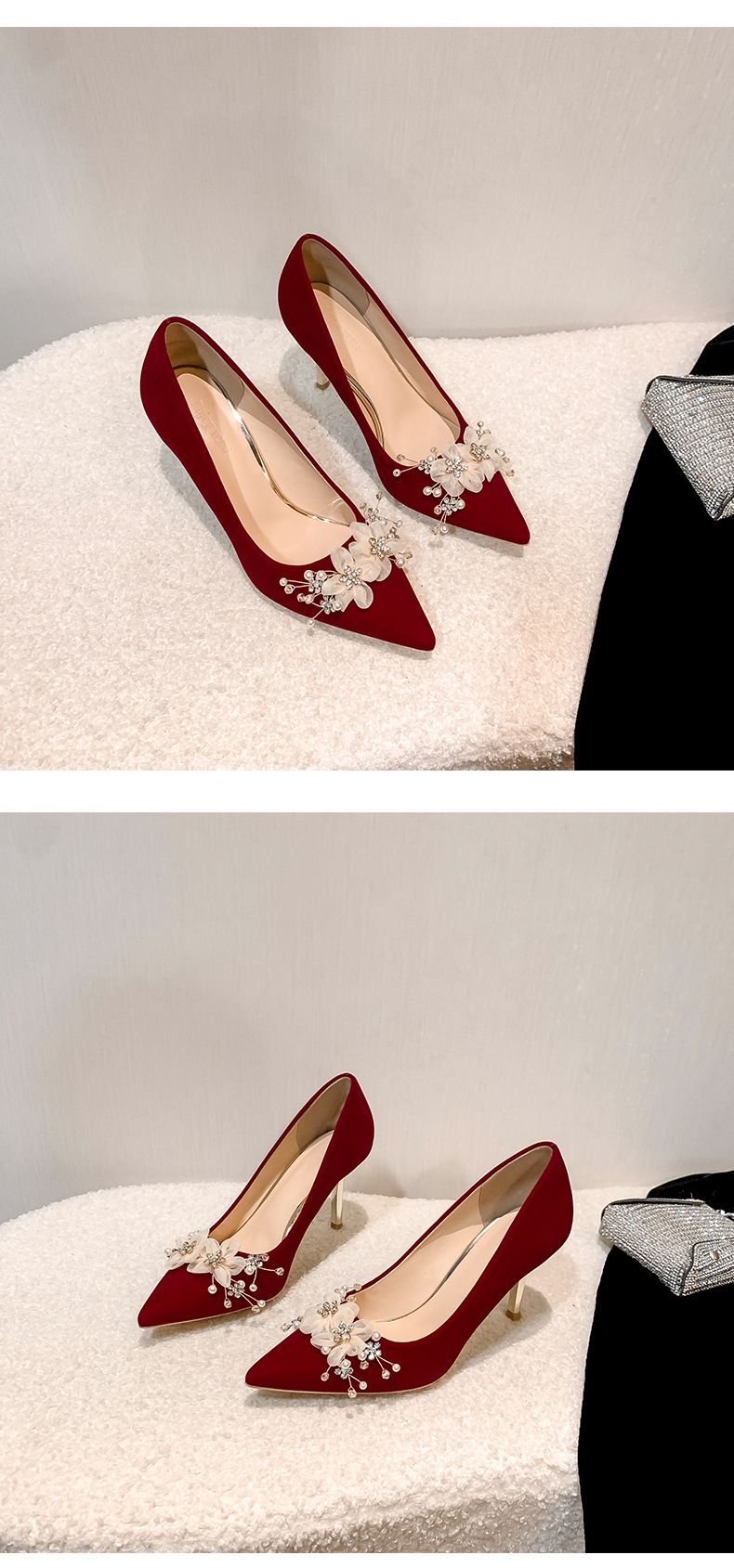 Scarpe da donna eleganti con tacco alto a punta rosse per donna - Eleganti décolleté a stiletto con tomaia in morbida pelle scamosciata e comoda suola in gomma_voghion.com