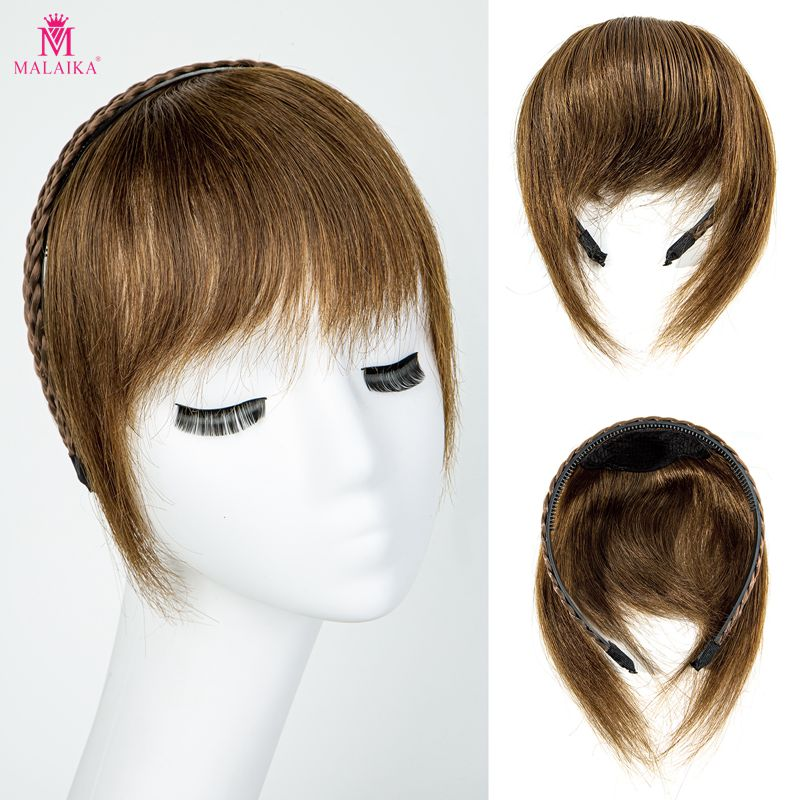 Mulheres torção trança bandana peças de cabelo reto grampo de cabelo real na coroa topper extensão de cabelo com franja para mulheres com extensões de cabelo fino chignon_voghion.com