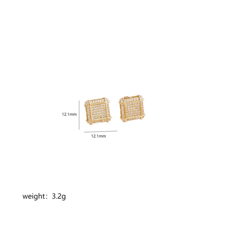 Trendy and popular men's earrings inlaid with zircon metal geometric Korean version of women's small and versatile ear accessories_voghion.com