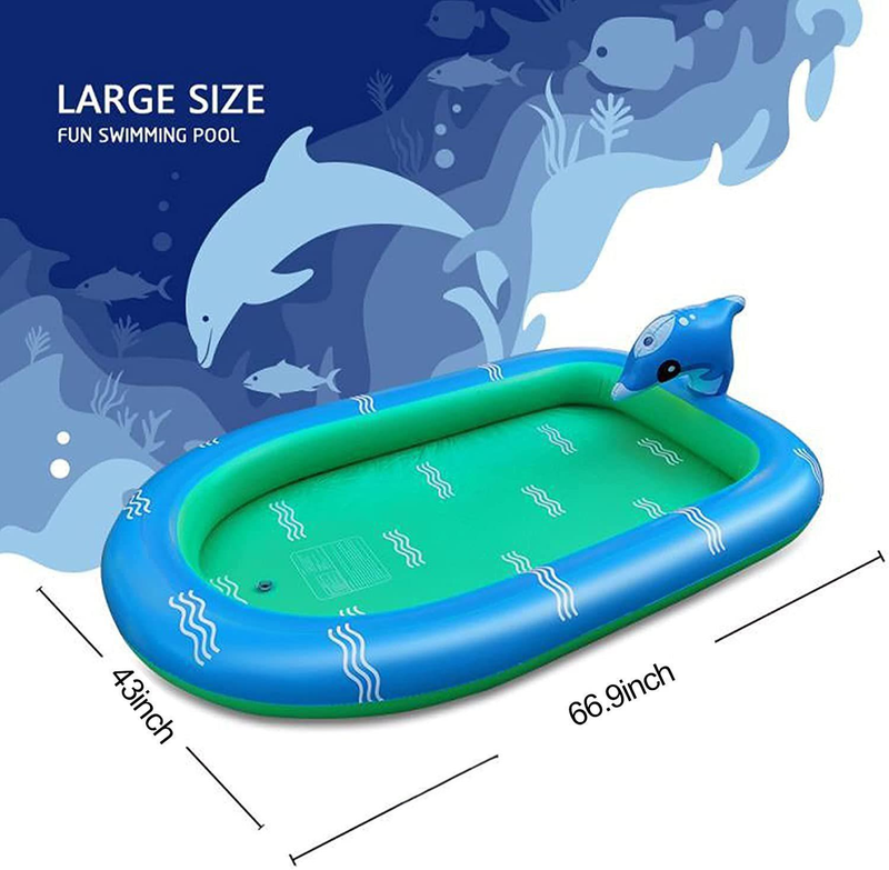Inflatable Dolphin & Dinosaur Splash Pool For Kids - Baby Water Play Center With Built-In Sprayer Outdoor Inflatable Wading Pool_voghion.com