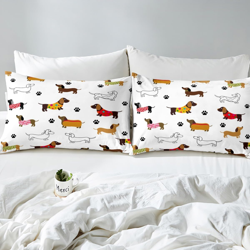 Cute Sausage Dog Duvet Cover Set Double Size For Kids Boys Girls Teens Dachshund Puppy Dog Bedding Set Cartoon Animals Comforter Cover With _voghion.com
