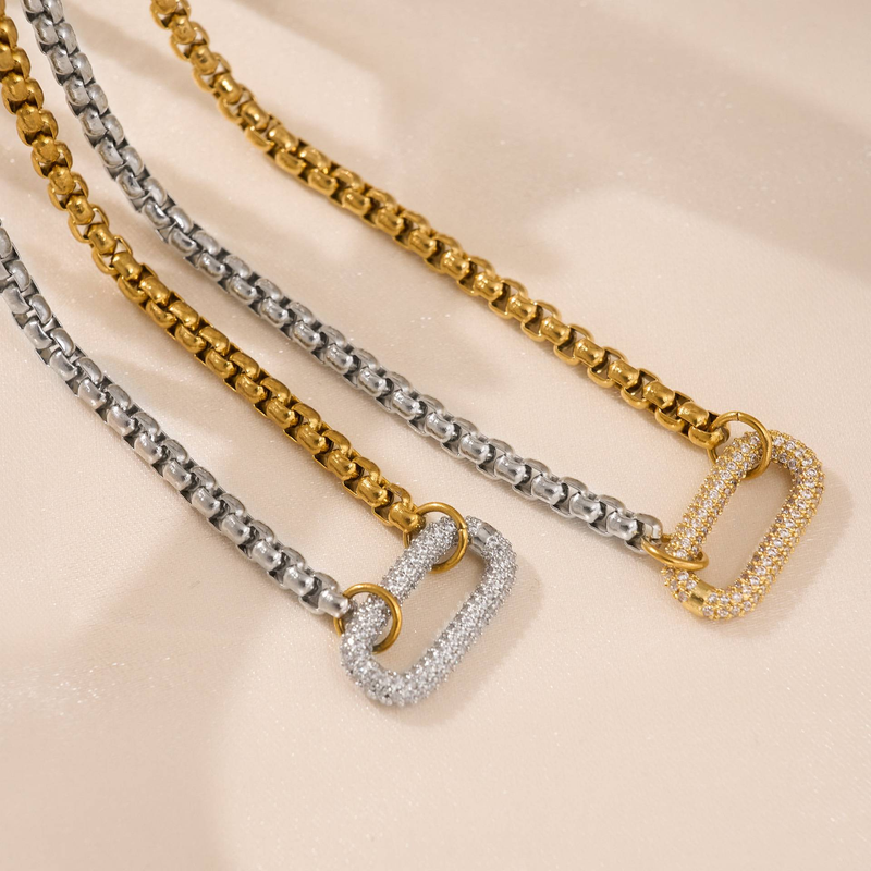 Women's Jewelry 18K Gold Plated Stainless Steel U-Shaped Pendant Necklace With Box Chain, Elegant Corn Link Design For Casual And Formal Wear_voghion.com