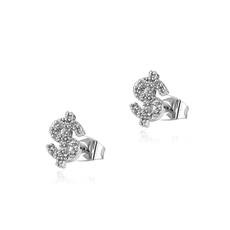 Men's & Women's Jewelry Hip Hop Style Dollar Sign Stud Earrings With Cubic Zirconia - Gold & Silver Options Men And Women Fashion Earrings_voghion.com