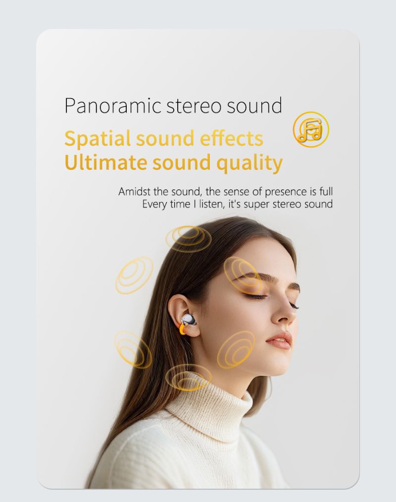 D3 Luminous Ear Clip Bluetooth Earphones Night Running Warning Fluorescent Light Orange Outdoor Safety Sports Wireless Dual Ear Open Type_voghion.com