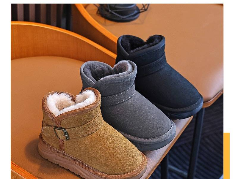 Zimowe buty śnieżne dla dzieci – ocieplane, wodoodporne, z podszewką z polaru, dla chłopców i dziewcząt, antypoślizgowe, ciepłe buty dla maluchów (brązowo-czarno-szare, rozmiary 26-37)_voghion.com