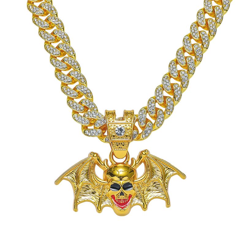 European And American New Personalized Men's Hip-hop Style Halloween Funny Bat Skull Pendant Necklace_voghion.com