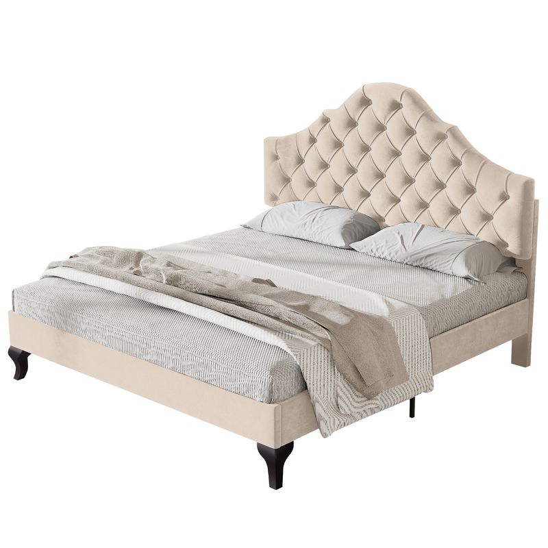 Polsterbett 140x190cm Con Lattenrost, Verstellbarem Kopfteil, Velours Beige_voghion.com