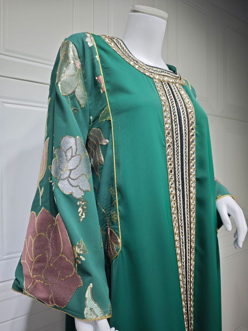 Damenbekleidung Temperamentkleid Perlen bestickte Pailletten Damenbekleidung Kaftan_voghion.com