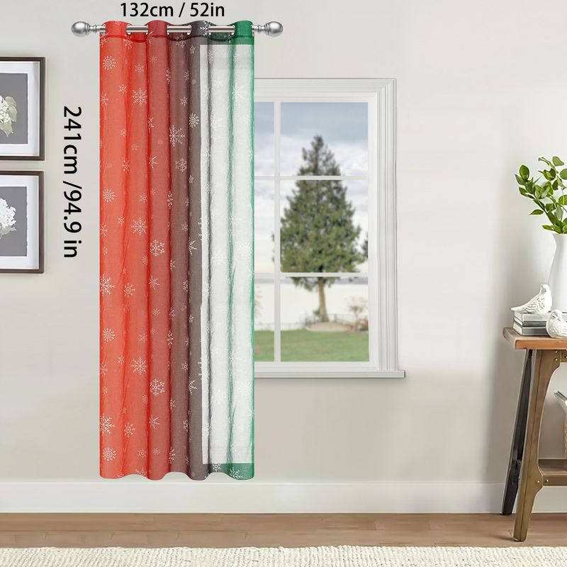Curtains Christmas Snowflake Sheer Curtains Colorful Digital Print Voile Window Drapes With Ring Top Ready To Hang_voghion.com