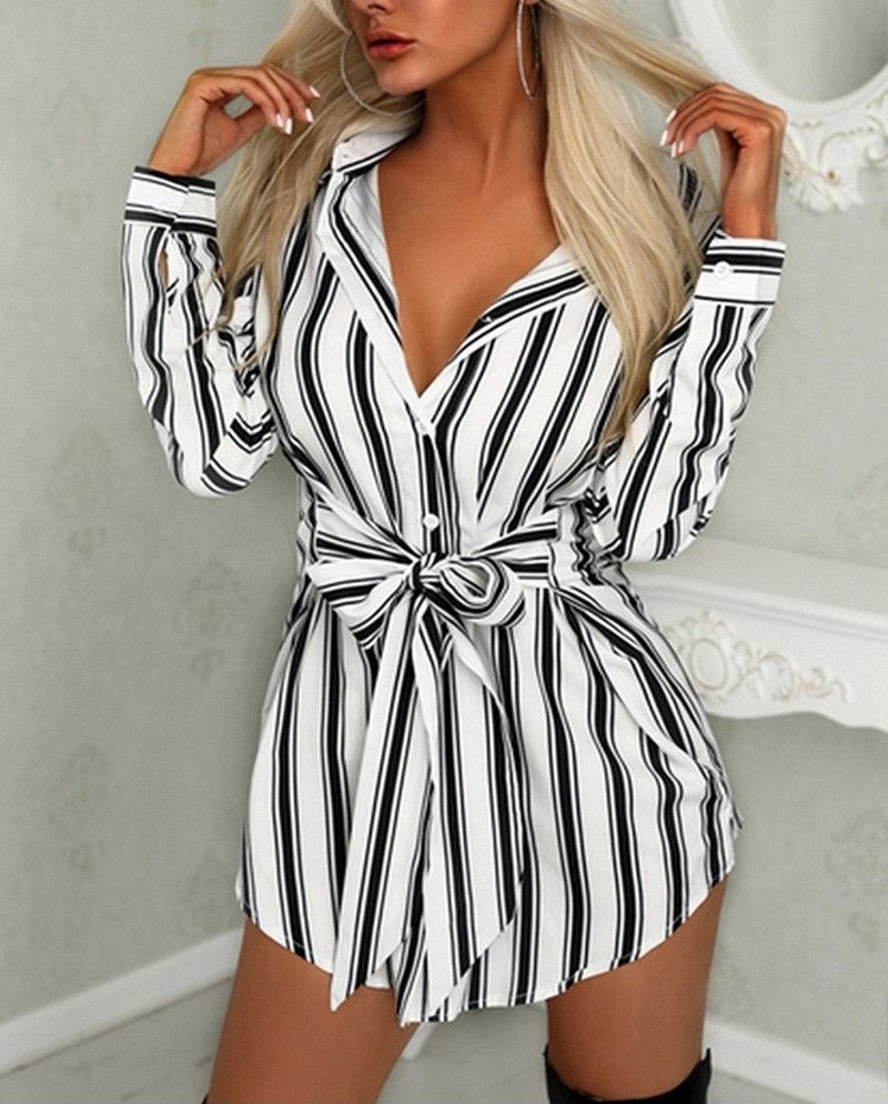 Chemise mi-longue à rayures pour femme, ample et tendance, nouvelle collection printemps-été_voghion.com